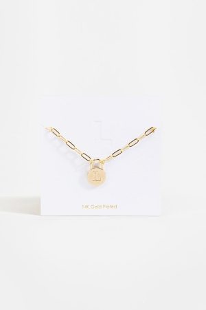Initial Curb Chain Pendant Necklace Gold