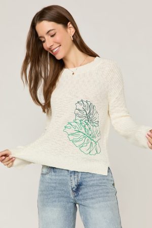Mary Embroidered Palm Pullover Sweater