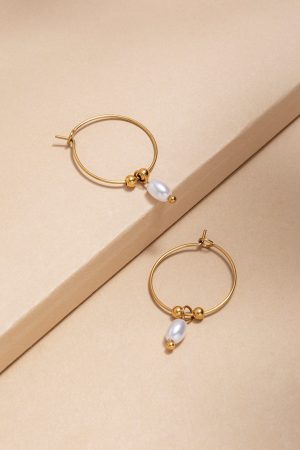Ella Stainless Steel Pearl Hoop Earrings