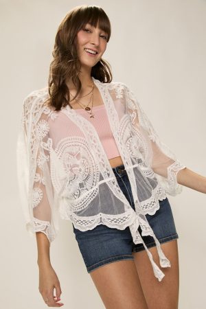 Nancy Lace Tie Front Kimono