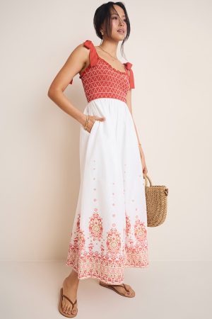 Reese Color Block Smocked Midi Dress