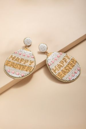 Happy Easter Beaded Teardrop Earrings