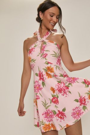 Janet Halter Neck Floral Mini Dress