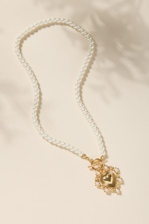 Marcy Heart Pendant Pearl Necklace