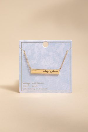 Always and Forever Engraved Bar Pendant Necklace