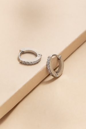Sandy Stainless Steel Pave Huggie Earrings