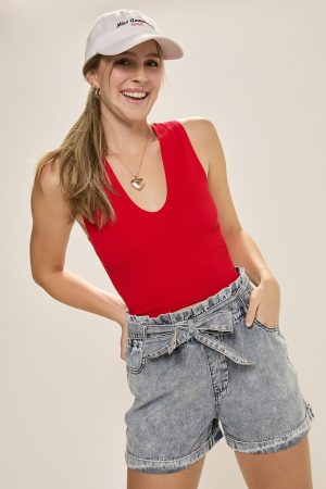 Tasha Tie Front Denim Shorts