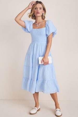 Stacey Puff Sleeve Smocked Midi Dress