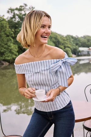 Dora Striped Bow Off Shoulder Top