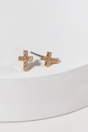 Claudia Crystal And Gold Cross Stud Earrings