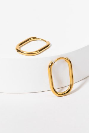 Helen Oblong Stainless Steel Hoop Earrings