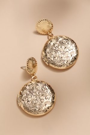 Reyna Embossed Locket Drop Earrings