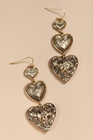 Ellen Embossed Heart Locket Earrings