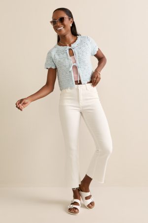 Lana Tie Front Pointelle Sweater Tee