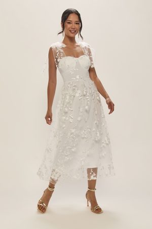 Julie Embroidered Tulle Midi Dress