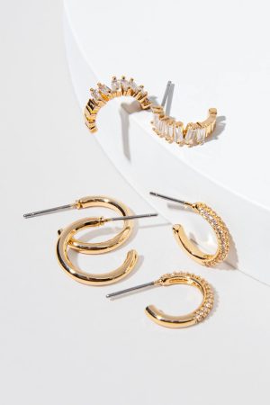 Kelly Mixed Crystal And Gold Hoop Earrings Set