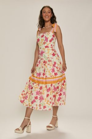 Amelia Bow Strap Floral Midi Dress