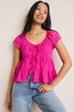 Tina Tie Front Tiered Blouse