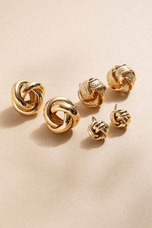 Angel Chunky Gold Knot Stud Earring Set