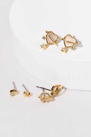 Ann Crystal And Gold Earring Set