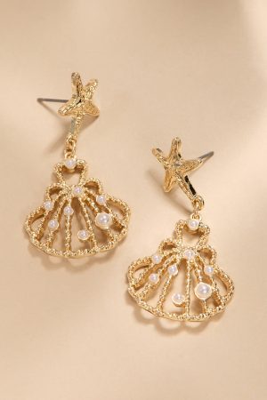 Lesley Clam Shell Pearl Drop Earrings