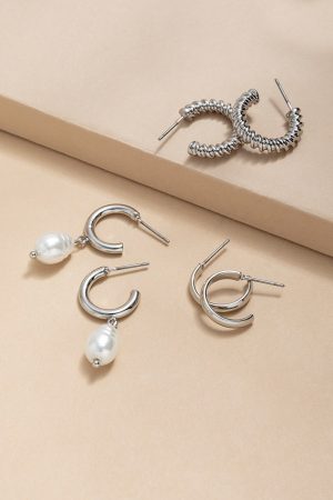 Clare Silver and Pearl Earring Set