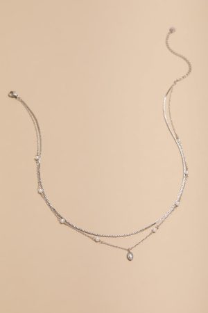 Tessa Stainless Steel Layered Crystal Pendant Necklace