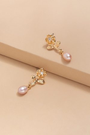 Rose Pearl Drop Earrings