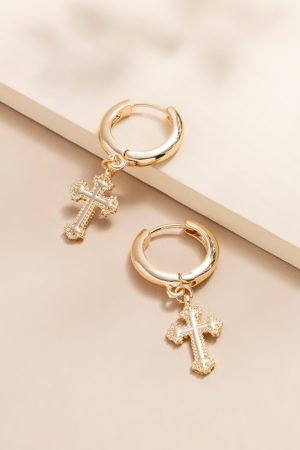 Helena Gothic Cross On Huggie Earrings