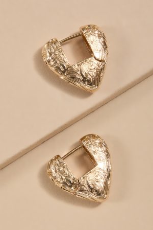 Ava Embossed Heart Hoop Earrings