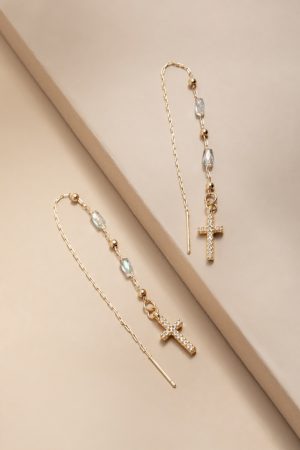 Marsha Crystal Pave Cross Threader Drop Earrings