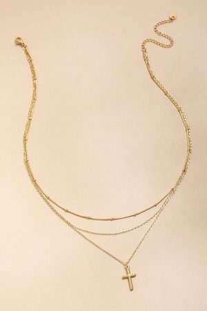 Petra Layered Stainless Steel Cross Pendant Necklace