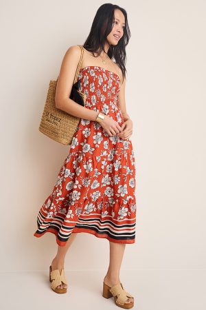 Goldie Strapless Floral Midi Dress