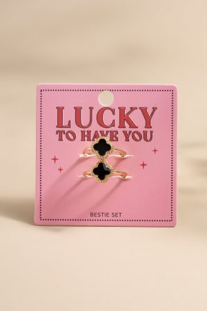 Lucky To Have You Carded Adjustable Clover Ring Set