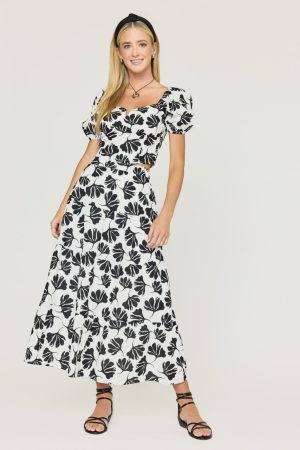 Cindy Leaf Print Midi Skirt