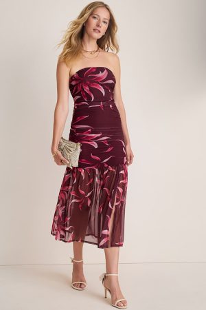 Liz Floral Mesh Strapless Midi Dress