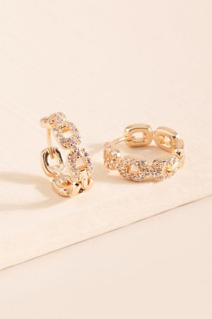 Gemma Crystal Chain Link Huggie Hoop Earrings