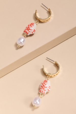 Dee Ceramic Fish Pearl Drop Earrings