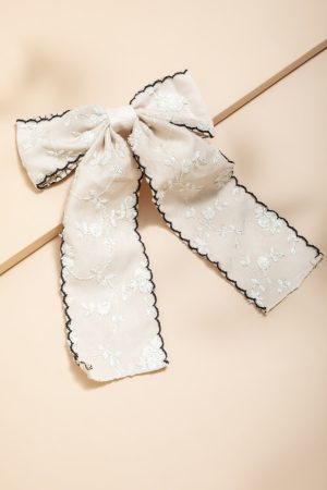 Tina Embroidered Bow Hair Barrette