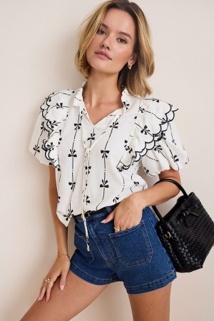 Luna Bow Print Puff Sleeve Blouse