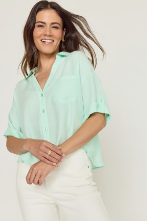 Debby Short Sleeve Button Down Top