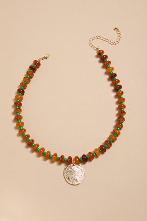 Sara Beaded Coin Pendant Necklace