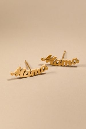 Mama Stainless Steel Gold Stud Earrings