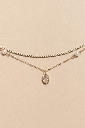 Thelma Stainless Steel Pearl Station Pendant Necklace