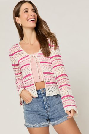 Maddie Striped Tie Front Cardigan