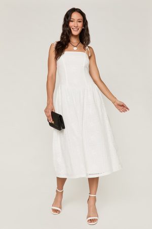 Pamela Eyelet Drop Waist Midi Dress