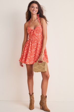 Tatum Floral Tie Front Halter Mini Dress