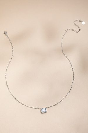 Tina Stainless Steel Silver Crystal Pendant Necklace