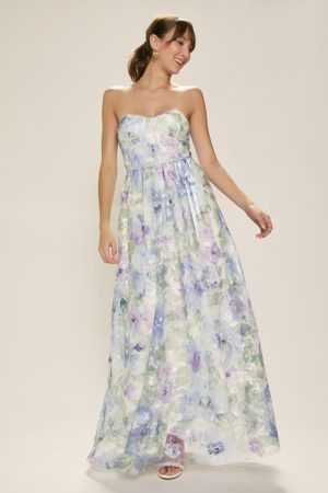 Penelope Strapless Floral Tulle Maxi Dress