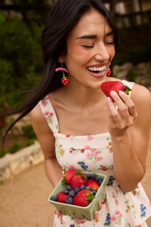Carla Strawberry On Bow Drop Earrings